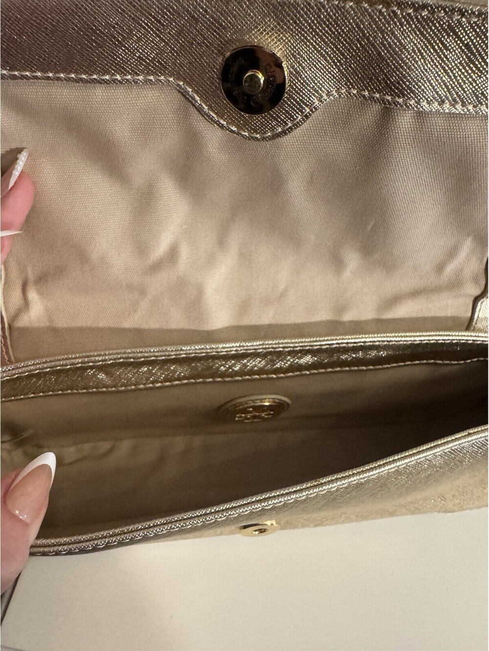 Tory Burch Gold Clutch Chain Strap Detachable Logo Accent - Picture 7 of 7